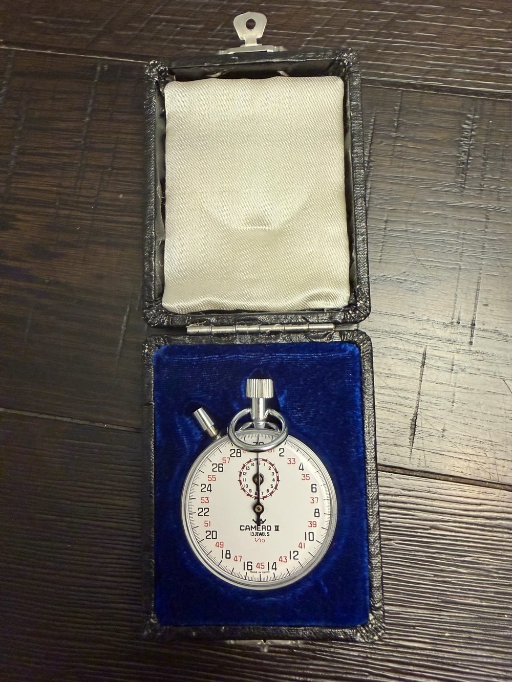 Camero IO Silver Mechanical Stopwatch in original Blue Case in perfect condition